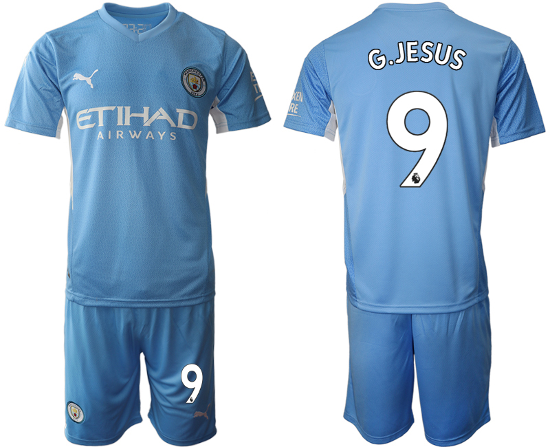 Men 2021-2022 Club Manchester City home Light blue #9 Soccer Jersey->manchester city jersey->Soccer Club Jersey